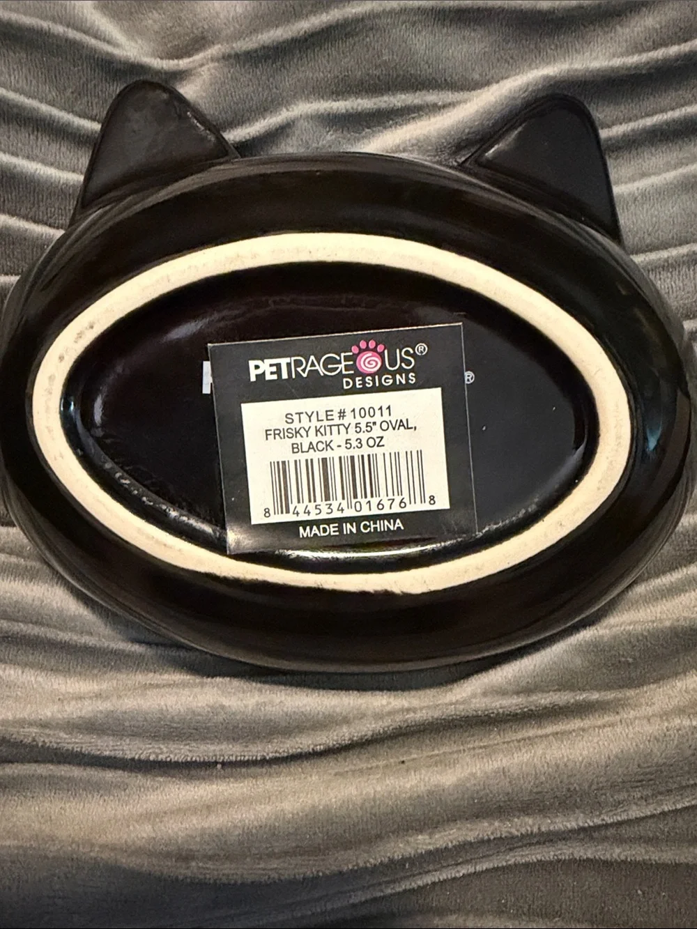 PetRageous Designs Frisky Kitty Oval Stoneware Cat Dish Bowl – Black
